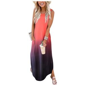 Sleeveless Ombre Maxi Dress - Coral and Black